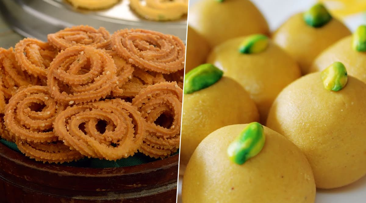 Diwali 2019 Recipes: How to Make Chakli, Besan Ladoo for Faral This Festive Season at Home (Watch Videos) Diwali 2019 Recipes: How to Make Chakli, Besan Ladoo for Faral This Festive Season at Home (Watch Videos)