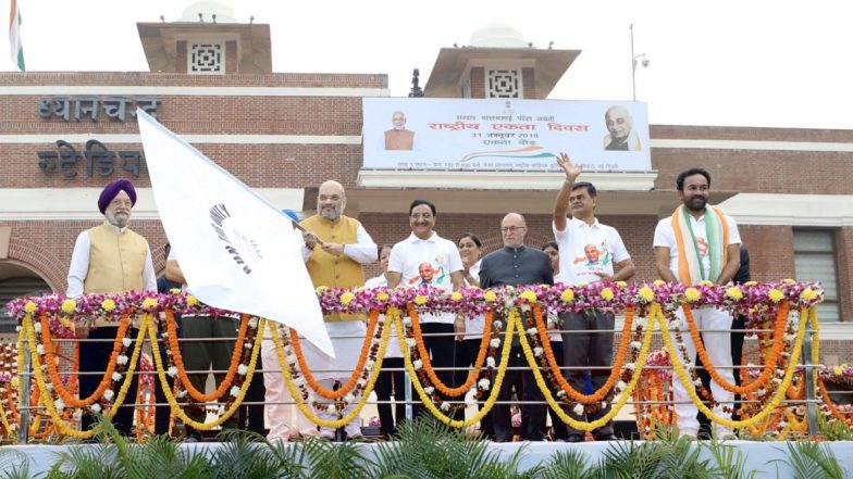 Sardar Vallabhai Patel 144th Birth Anniversary: Amit Shah Flags Off ‘Run for Unity’ at Major Dhyan Chand National Stadium in Delhi