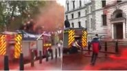 Climate Activists' in London Fail to Spray Fake Blood on UK Finance Ministry After They Lose Control of The Hose Pipe (Watch Viral Video)