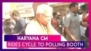 Haryana Assembly Polls 2019: CM Manohar Lal Khattar Rides Cycle To Polling Booth To Cast His Vote