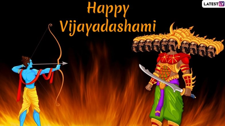 Vijayadashami Images & Ravan Dahan HD Wallpapers for Free Download Online: Wish Happy Dussehra 2019 With Beautiful WhatsApp Stickers and GIF Greetings