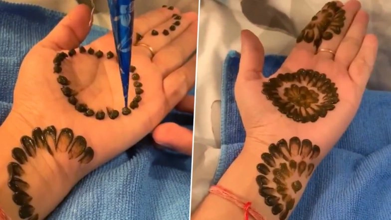 Karwa Chauth Last-Minute Mehndi Ideas: Video of Husband Applying Mehndi For Wife Using Bangles and Earbuds Goes Viral
