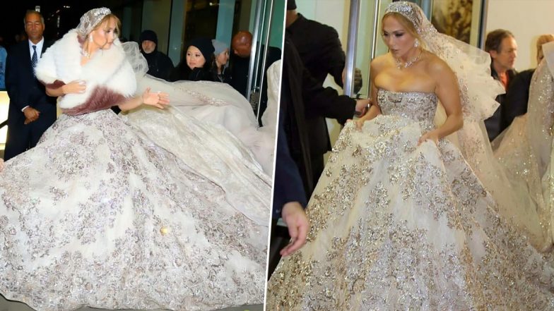 Jennifer Lopez’ Over-the-Top, Bedazzling Wedding Dress Is Making Us Gasp! (View Pics)