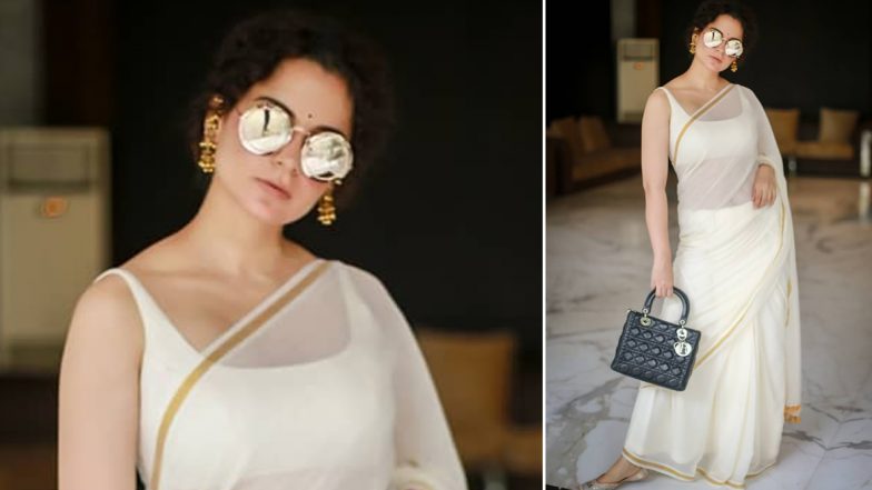 Yo or Hell No? Kangana Ranaut in Suta Bombay's Classic White Saree (View Pics)