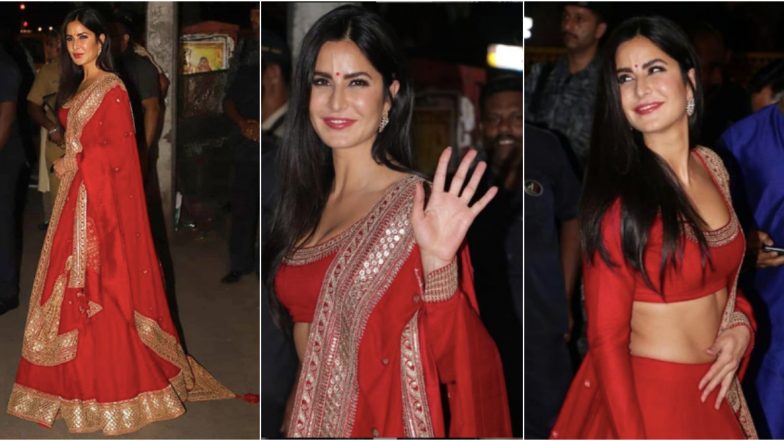Katrina Kaif Stuns in a Gorgeous Red Lehenga at Amitabh Bachchan's Diwali Bash (View Pics)