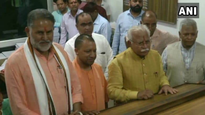Haryana Polls: Khattar Files Nomination From Karnal Constituency in Presence of Yogi Adityanath