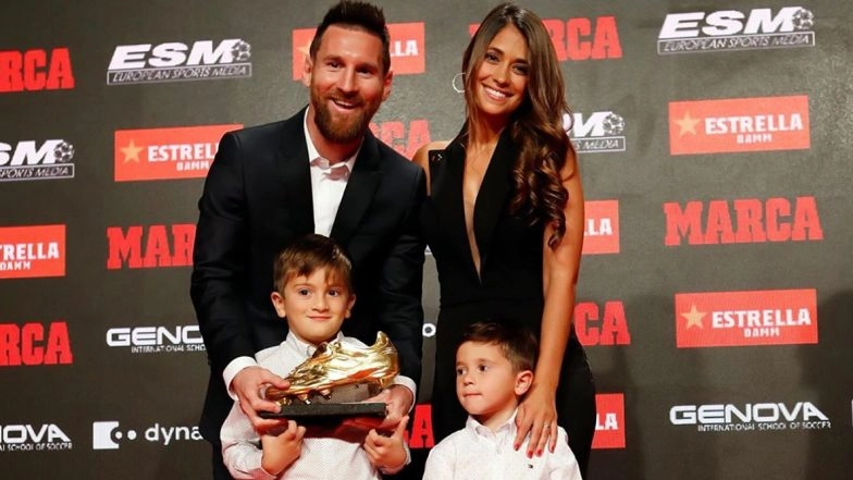Lionel Messi's Sons Thiago and Mateo Present Him Sixth Golden Shoe For Scoring Most Goals in European Leagues, Barcelona Star Thanks Teammates in Instagram Post! (View Pics)
