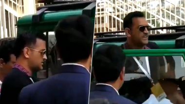 MS Dhoni's Fans Chant His Name As Former Indian Skipper Visits Ranchi Stadium During IND vs SA 3rd Test in Brand New Car Jonga (Watch Video)