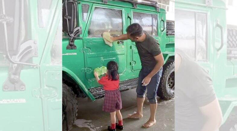 MS Dhoni and Daughter Ziva Clean His New SUV Jonga Together, Watch Adorable Instagram Video