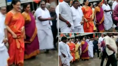 Nirmala Sitharaman Wades Through Waterlogged Street in Chennai During BJP Walkathon to Celebrate Mahatma Gandhi, Sardar Patel's Birth Anniversaries, Watch Video