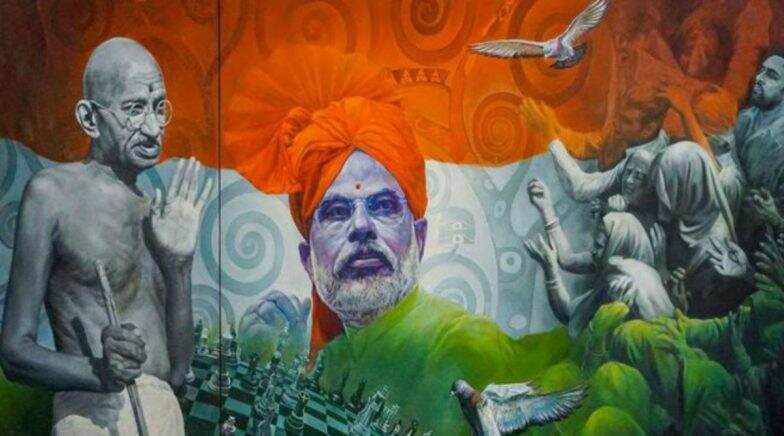 Painting of PM Narendra Modi And Mahatma Gandhi With Tricolour Background Fetches Highest Bid