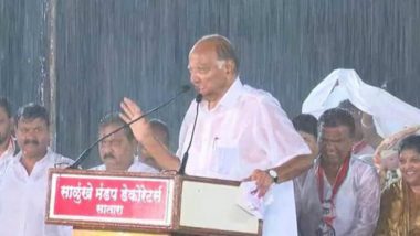 Maharashtra Assembly Elections 2019: Sharad Pawar Addresses Rally in Pouring Rain in Satara, Admits NCP's 'Mistake' During Lok Sabha Elections; View Pics