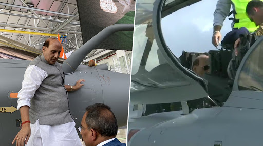 Defence Minister Rajnath Singh Performs Shastra Puja, Takes Sortie in Rafale Jet