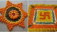 New Rangoli Designs With Marigold Flowers For Diwali 2019: Simple and Easy Rangoli Images to Make Pookalam Patterns This Deepawali (Watch Videos)