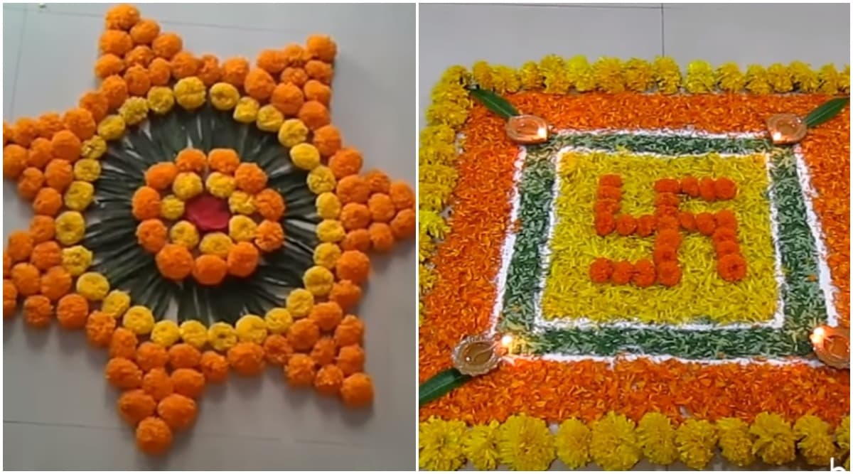 Rangoli Designs With Flowers And Leaves