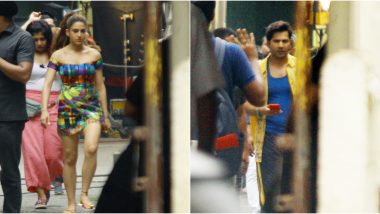 Coolie No 1: Sara Ali Khan and Varun Dhawan Spotted on the Sets of the Film and it is Their Colourful Outfits That Will Surely Grab Your Attention (View Pics)