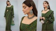 Sonam Kapoor Ahuja&rsquo;s Floral Green Saree From House of Masaba Is the Perfect Inspo for Day 6 of Navratri 2019 (View Pics)