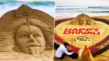 Happy Diwali And Kali Puja 2019 Images: Sudarsan Pattnaik Creates Goddess Kali Sand Art at Odisha Beach to Extend Festival Greetings