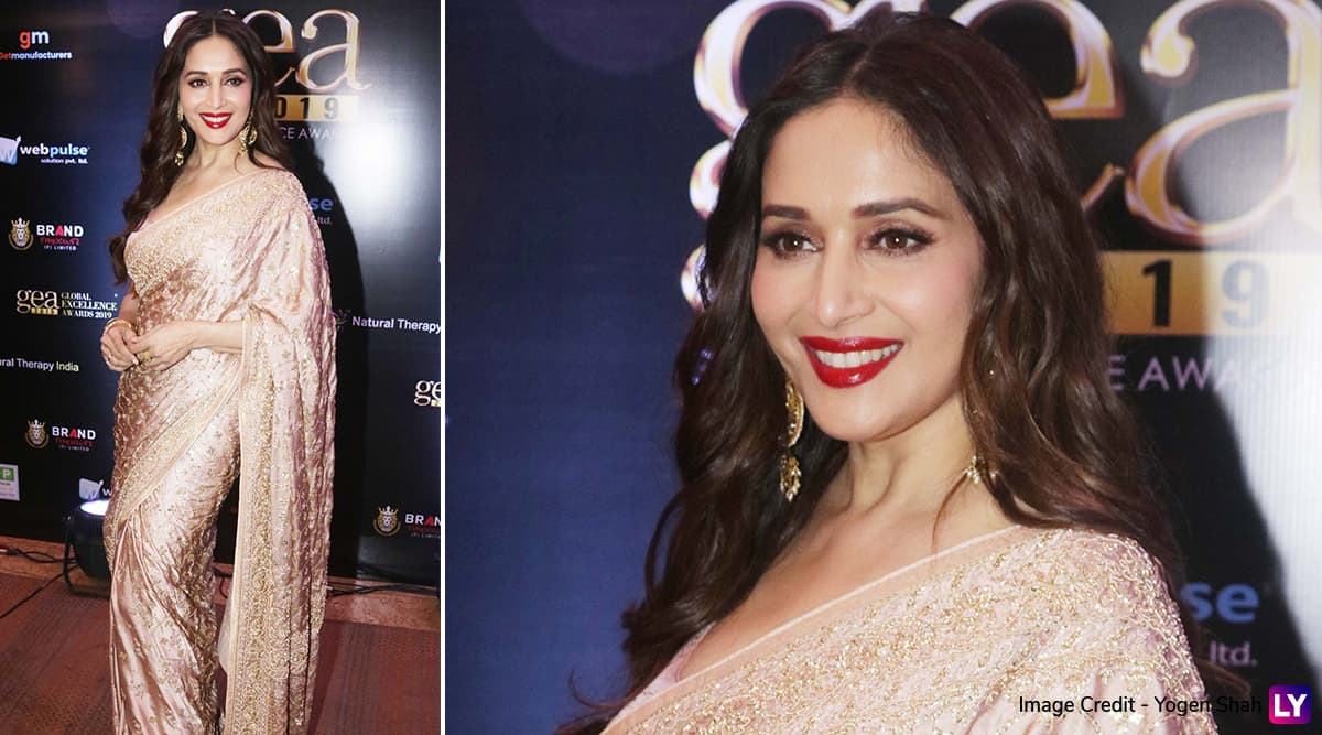 Madhuri Dixit Is the Epitome of Beauty in a Golden Embroidered Saree at Global Excellence Awards 2019 (See Pics) Madhuri Dixit Is the Epitome of Beauty in a Golden Embroidered Saree at Global Excellence Awards 2019 (See Pics)