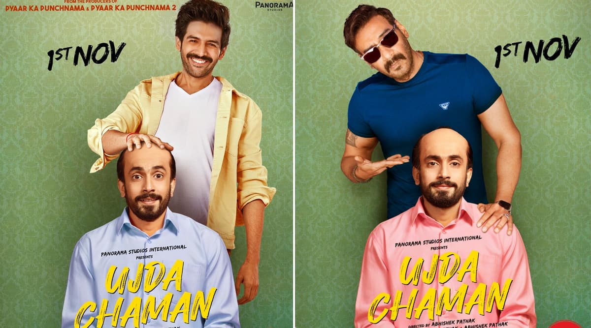 Ujda Chaman: Kartik Aaryan Poses With a Bald 'Titu', Ajay Devgn Promotes the Film With a New Poster (See Pics) Ujda Chaman: Kartik Aaryan Poses With a Bald 'Titu', Ajay Devgn Promotes the Film With a New Poster (See Pics)
