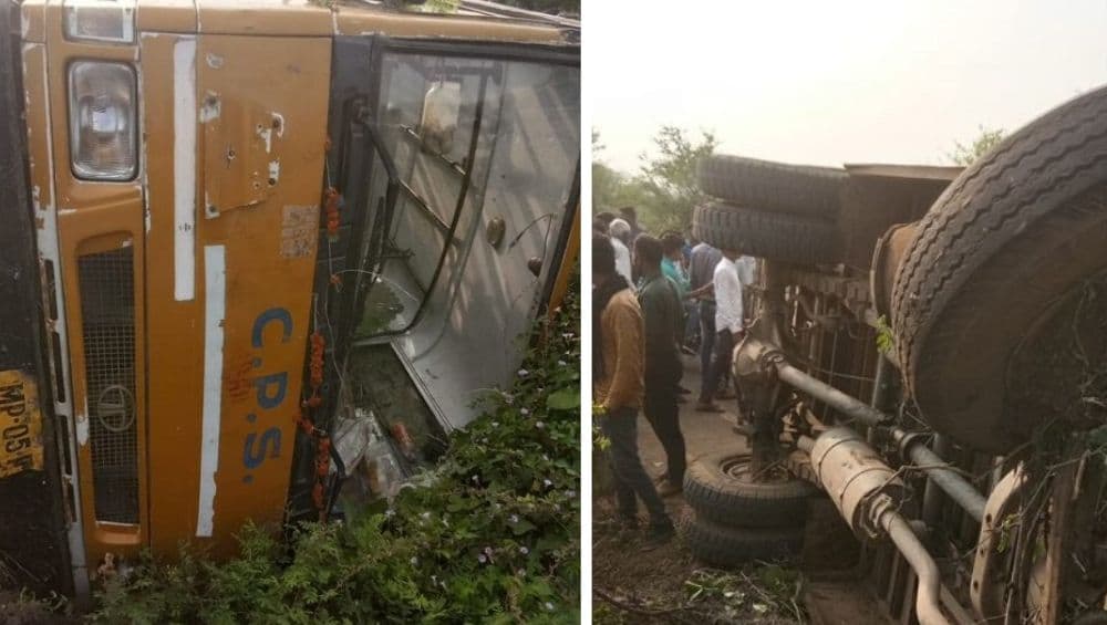 Madhya Pradesh Accident: 5 Children Injured as School Bus Overturns in Hoshangabad Madhya Pradesh Accident: 5 Children Injured as School Bus Overturns in Hoshangabad