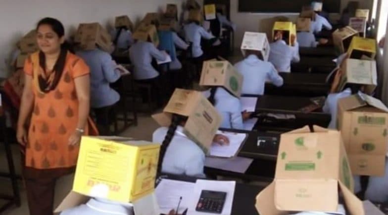 Karnataka University students were made to wear cardboard boxes in the exam. 