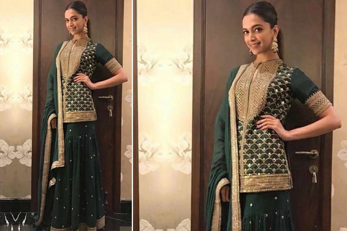 Deepika Padukone in green sharara.