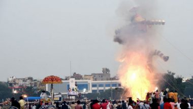 Dussehra 2019: India’s Tallest Ravana Effigy, Constructed at an Outlay of Rs 50 Lakh in Chandigarh, Goes in Flames