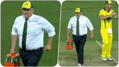 Australian Prime Minister Scott Morrison Turns Water Boy During Australia PM XI vs Sri Lanka (See Pics)