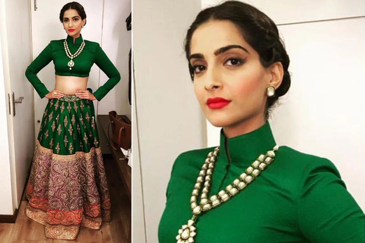 Sonam Kapoor in a green lehenga.