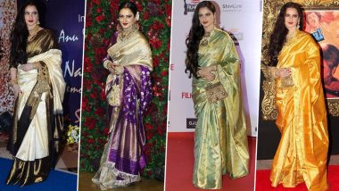 Rekha Birthday Special: The Legendary Actress' Love for Kanjeevaram Sarees cannot be Even and it's as Deep as our Admiration for Her (View Pics)