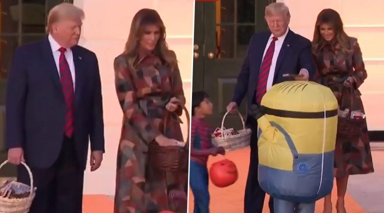 Donald and Melania Trump trolled for being insensitive while handing out Halloween candies. 