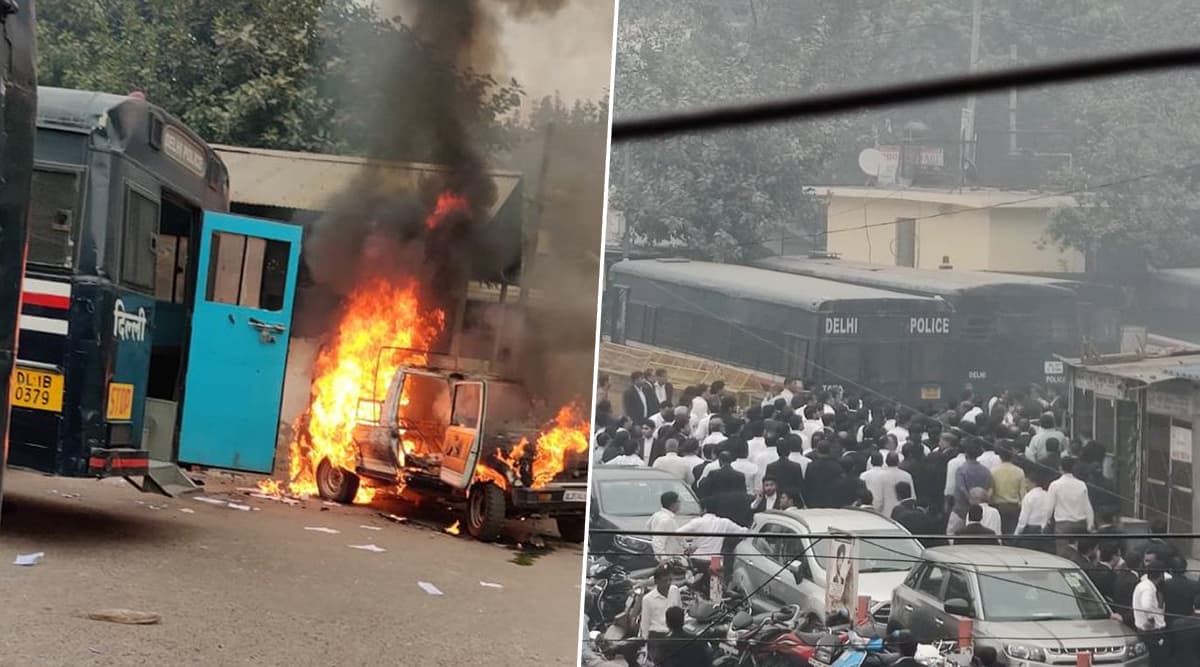 Delhi: Firing Reported at Tis Hazari Court as Scuffle Breaks Out Between Police and Lawyers; 1 Injured, Vehicle Set Ablaze Delhi: Firing Reported at Tis Hazari Court as Scuffle Breaks Out Between Police and Lawyers; 1 Injured, Vehicle Set Ablaze