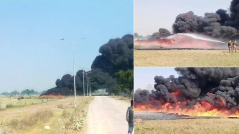Uttar Pradesh: Protesting Farmers Set Ablaze Pipe Near Power Station, Damage Several Vehicles at Trans Ganga City Project Site in Unnao