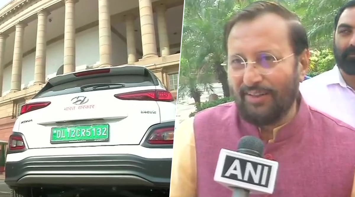 Prakash Javadekar Arrives at Parliament on 'Hyundai Kona' Electric Car to Attend First Day of Winter Session, See Pics Prakash Javadekar Arrives at Parliament on 'Hyundai Kona' Electric Car to Attend First Day of Winter Session, See Pics