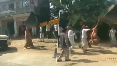 Rajasthan: Woman Sarpanch Climbs JCB During Anti-Encroachment Drive in Jalore After Being Attacked by Trespasser (Watch Video)