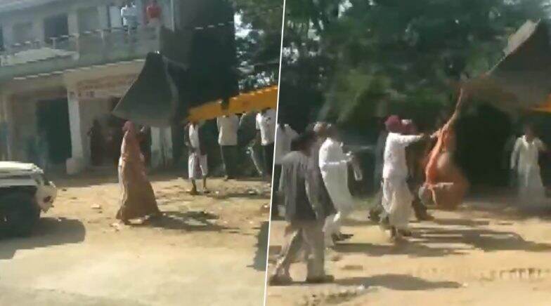 Rajasthan: Woman Sarpanch Climbs JCB During Anti-Encroachment Drive  (Watch Video)