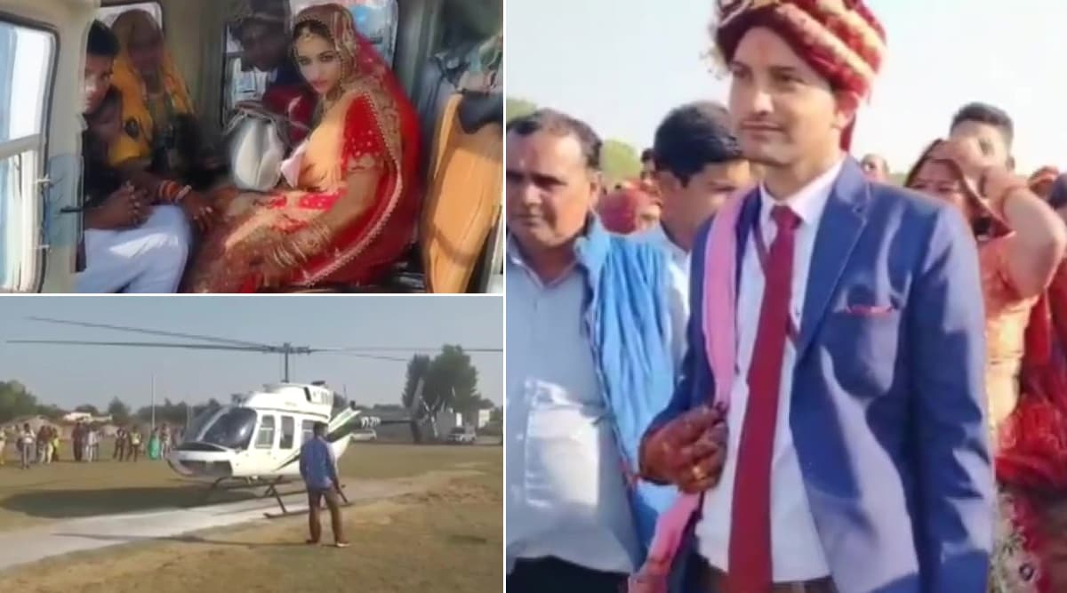 Vidai in Helicopter! Rajasthan Man Arranges Grand Farewell For His Daughter After Marriage, See Pics of Happy Bride Vidai in Helicopter! Rajasthan Man Arranges Grand Farewell For His Daughter After Marriage, See Pics of Happy Bride