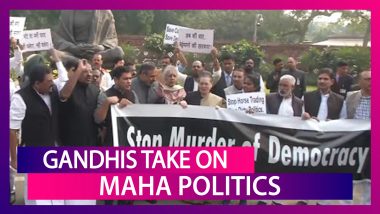 Sonia Gandhi Leads Protest Outside Parliament; Rahul Gandhi Says Democracy Murdered In Maharashtra