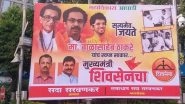 Uddhav Thackeray Swearing-In: Poster Carrying Old Pictures of Bal Thackeray With Indira Gandhi And Sharad Pawar Put Up Near Sena Bhawan