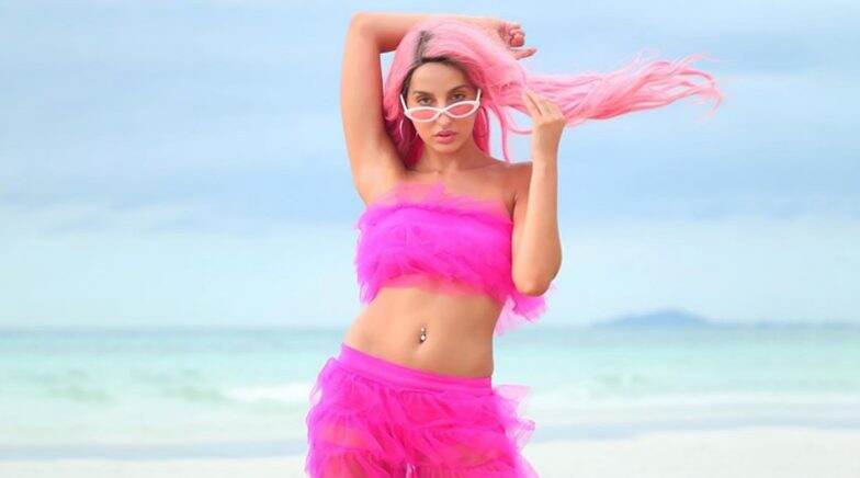 Nora Fatehi Looks Super Sexy in Pink Co-Ords and Hair