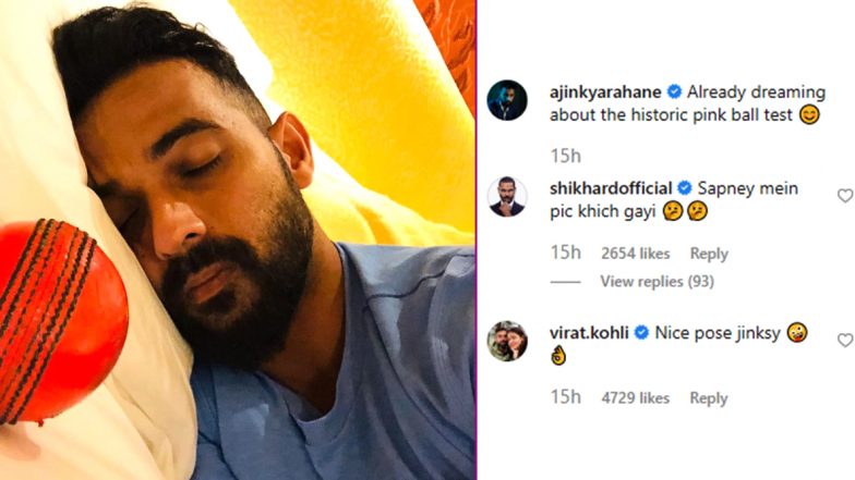 Virat Kohli Comments, ‘Nice Pose Jinksy’ As Ajinkya Rahane Posts Picture of Himself Sleeping With Pink Ball Ahead of India vs Bangladesh Day-Night Test 2019