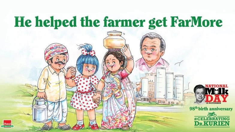 National Milk Day 2019: Amul Topical Pays Tribute to Dr Verghese Kurien, Father of Milk Revolution on His 98th Birth Anniversary