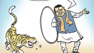 Maharashtra Government Formation: Delhi BJP Spokesperson Tajinder Bagga Posts ‘Ringmaster’ Devendra Fadnavis Cartoon Taking Potshots at Alliance Partner Shiv Sena