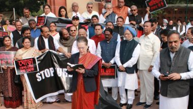 Sonia Gandhi, Rahul Gandhi Lead Congress Protest Under BR Ambedkar Statue on 70th Constitution Day