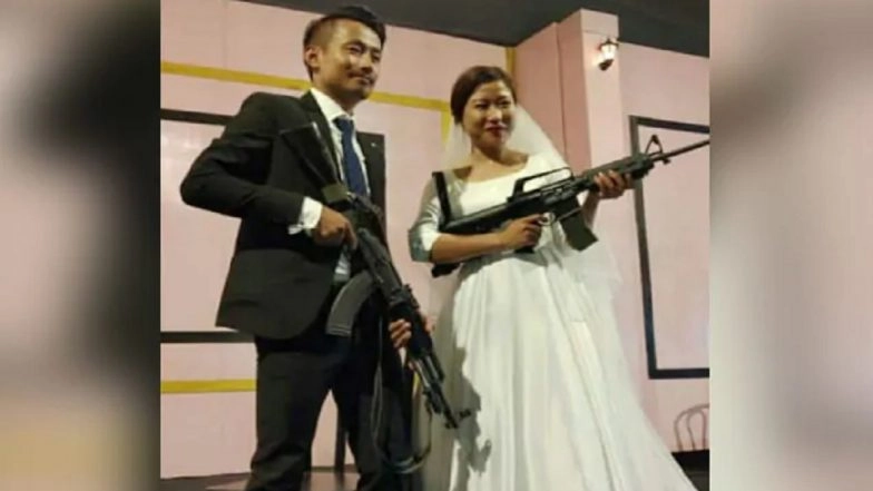 Naga Rebel's Son Bohoto Kiba, Bride Brandish Assault Rifles At Wedding Reception in Nagaland