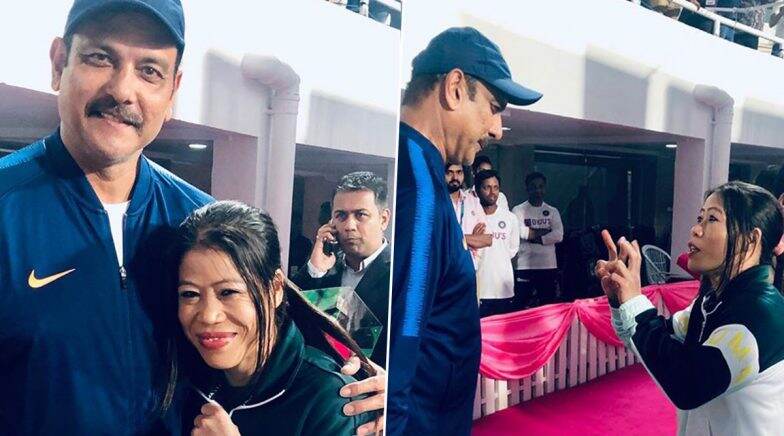 Ravi Shastri and Boxing Legend Mary Kom Strike a Pose at Eden Gardens 