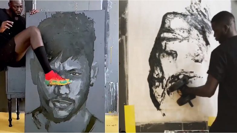 Senegalese Artist Boubou Mesmerises Netizens With His Unbelievable Artworks; From Dumbbells to Shoes, This Artist Can Paint Stunning Portraits With Literally Anything! (Watch Videos)