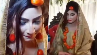 Pakistani Bride Wears Tomatoes as Jewelry to Mock Govt Over Skyrocketing Prices, Watch Viral Video