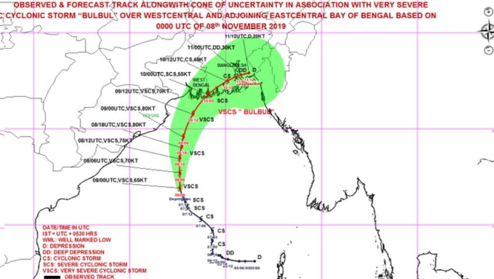 Cyclone Bulbul Intensifies Into Severe Cyclonic Storm, To Cross West Bengal & Bangladesh Coast on November 10 Cyclone Bulbul Intensifies Into Severe Cyclonic Storm, To Cross West Bengal & Bangladesh Coast on November 10